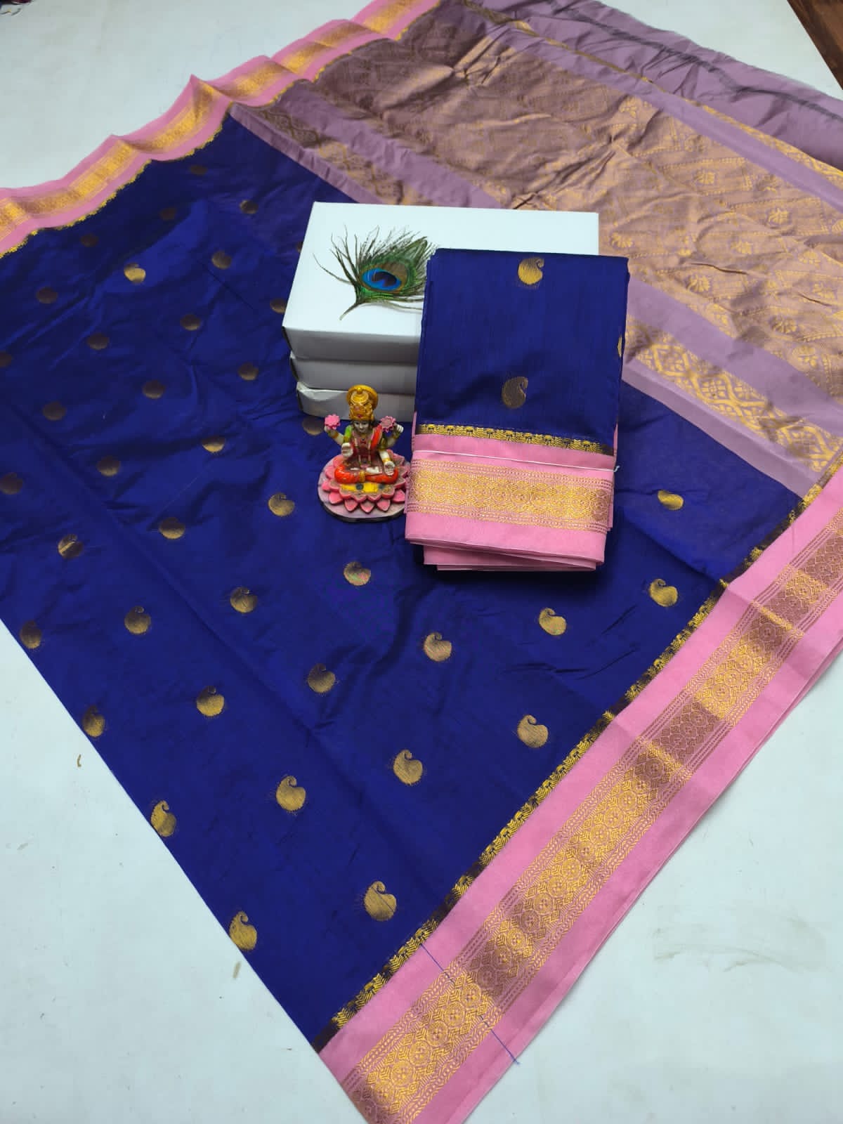 Traditional Black Silk Cotton Saree with Green Rich Pallu